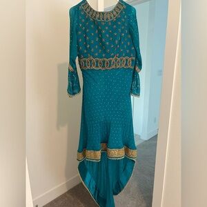Elegant Teal and Gold Women's 3 Piece Gharara